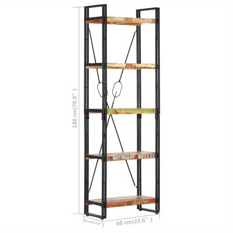 Boekenkast – Boekenrek – Vakkenkast – Opbergkast – Stellingkast – Massief Gerecycled Hout – 5 Planken – 60x30x180 cm – Staand Model