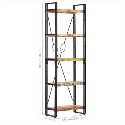 Boekenkast – Boekenrek – Vakkenkast – Opbergkast – Stellingkast – Massief Gerecycled Hout – 5 Planken – 60x30x180 cm – Staand Model