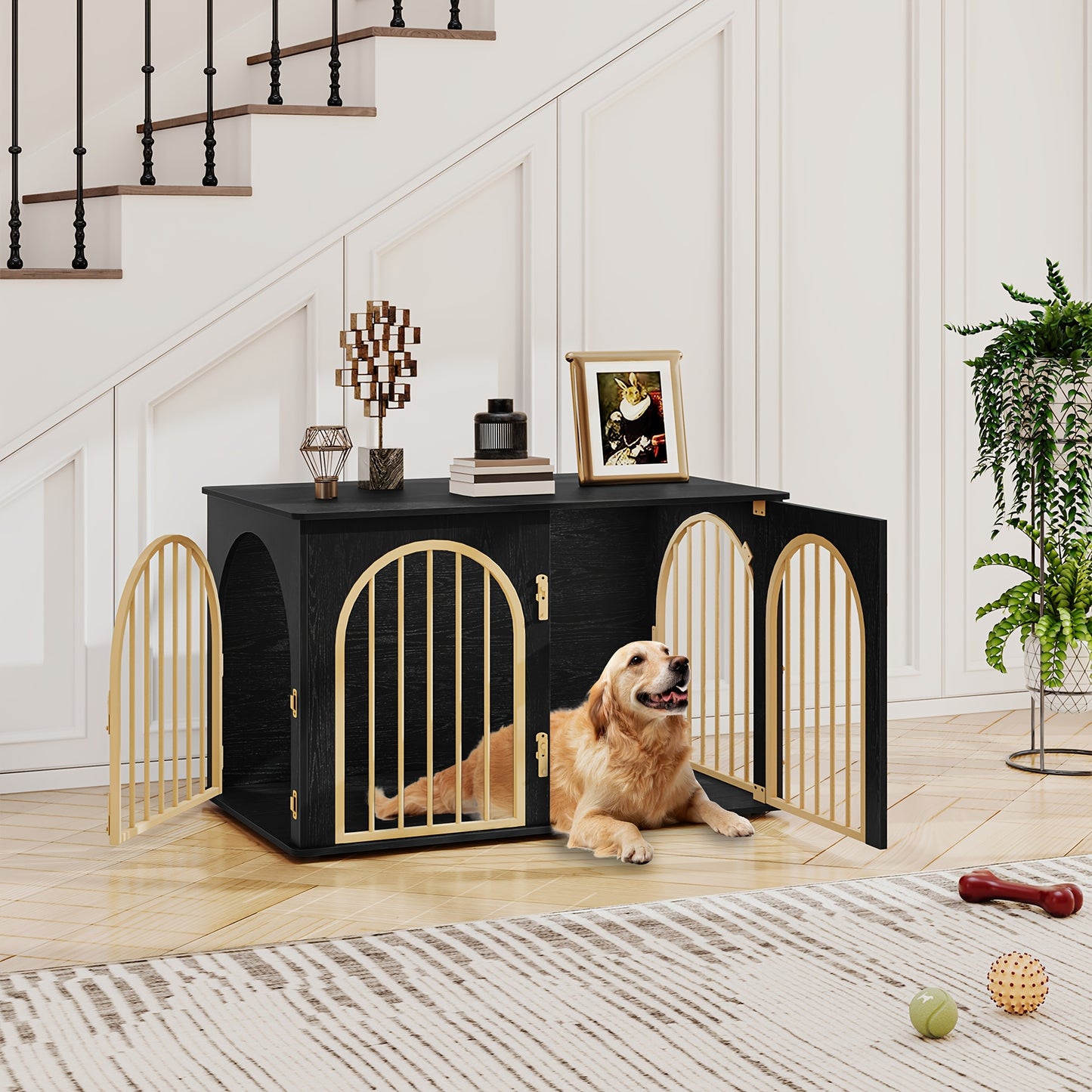 Dog Cage Furniture, 100cm Dog Box, 3 Doors, Arched Door, Modern Indoor Dog Box for Dogs Up to 100kg, Side Table, Dog Cage for Home