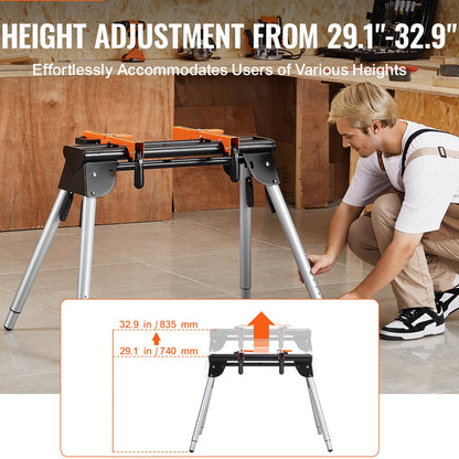 Afkortzaagstandaard – Zaagstandaard – Verstekzaagstandaard – Zaagtafel – Werkbank – Verstelbare Hoogte 74-84 cm – Stalen Frame 150 kg Draagvermogen