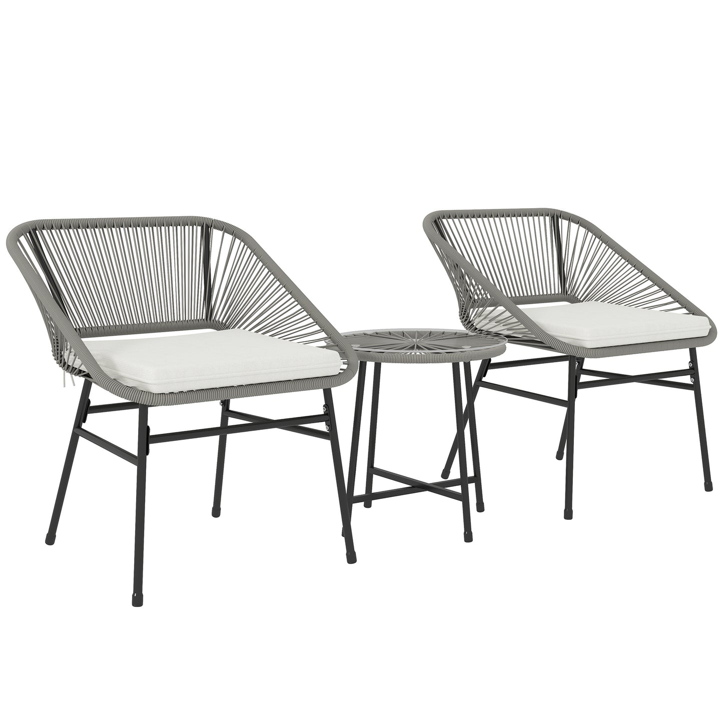 3-delige Tuinmeubelset – Buitenmeubilair – Balkonset – Bistroset – Rattan Stoelset – Donkergrijs – Weerbestendig Staal – Compact & Comfortabel