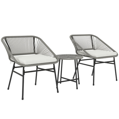 3-delige Tuinmeubelset – Buitenmeubilair – Balkonset – Bistroset – Rattan Stoelset – Donkergrijs – Weerbestendig Staal – Compact & Comfortabel