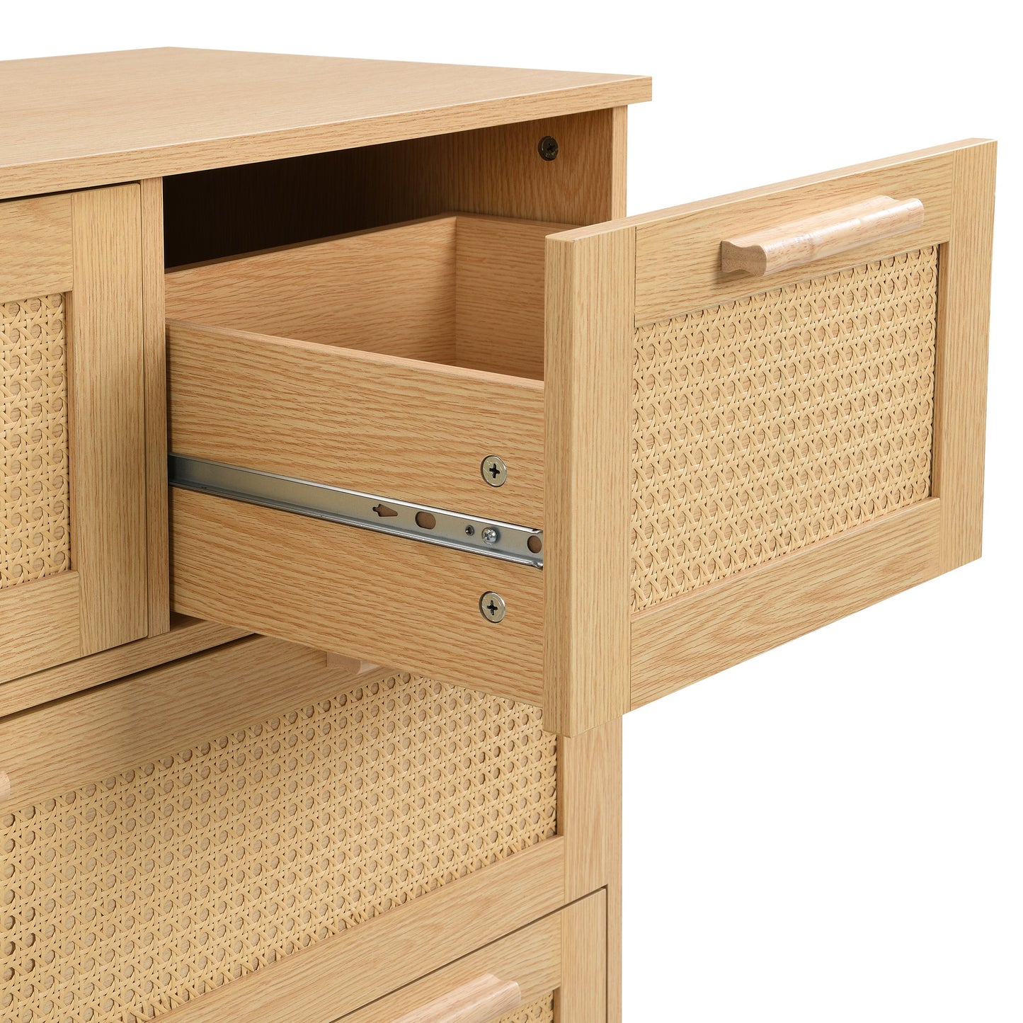 Opbergkast – Dressoir – Ladekast – Kast – Rattan Kast – 4 Grote Laden – Natuurlijk Wit Hout