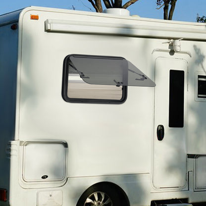 Schuifraam Caravan – Raam Camper – Ventilatieraam – Inzethor – Zonneluifel – Aluminium Frame – 85° Openstand – Geïntegreerd Hor en Zonwering Zwart