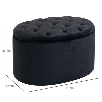 Opbergpoef – Opbergbank – Opbergbox – Zitkist – Voetenbank – Zwart Velvet-achtig Polyester – Ovaal 71x52x42 cm – Comfortabel Met Opbergruimte