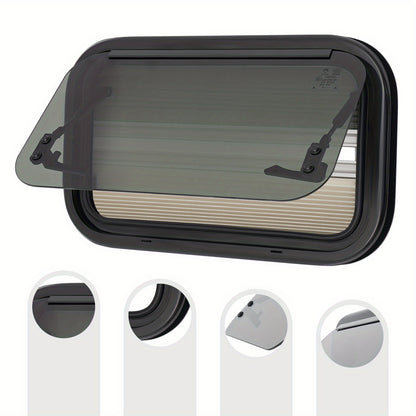 Uitzetraam Camper – Caravan Raam – Ventilatieraam – Insectenhorraam – Zonwerend Raam – 500x300mm – Aluminium – Tempered Glas – Plissé Hor – Zwart/Wit