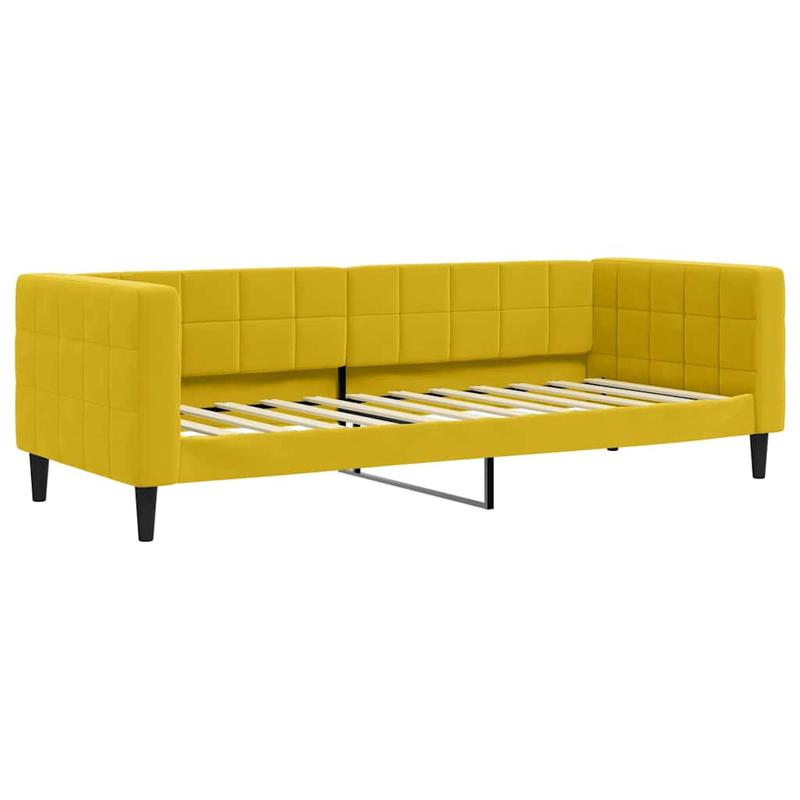 Bedbank – Slaapbank – Logeerbed – Slaapsofa – Sofa Bed – Uitschuifbaar Trundle Bed – Luxe Gele Velvet Bekleding – Stevige Hardhouten Constructie 80x200 cm