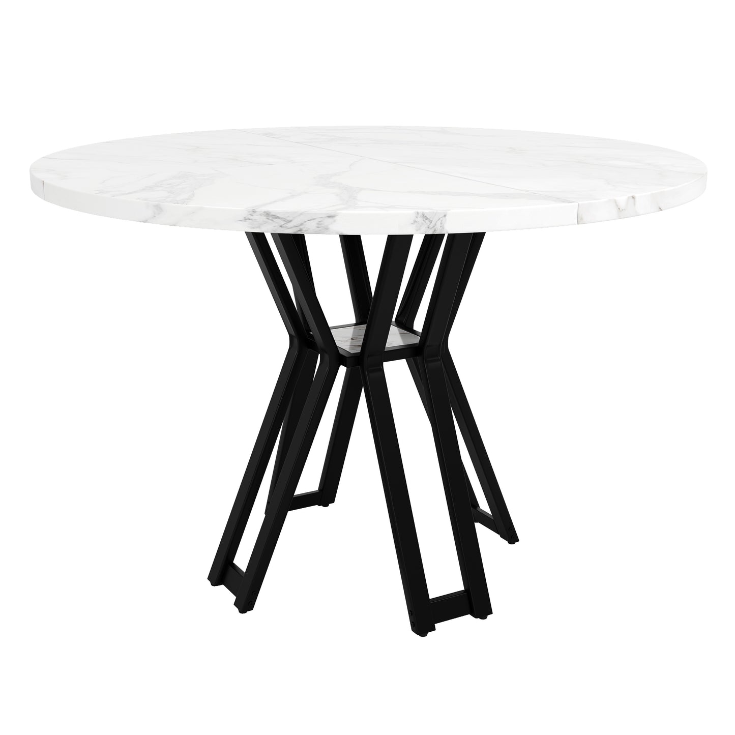 Ronde Eettafel – Eettafel Rond – Design Tafel – Marmerlook Tafel – Keukentafel – Diameter 100 cm – Zwart Metalen Frame