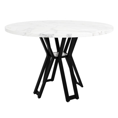 Ronde Eettafel – Eettafel Rond – Design Tafel – Marmerlook Tafel – Keukentafel – Diameter 100 cm – Zwart Metalen Frame