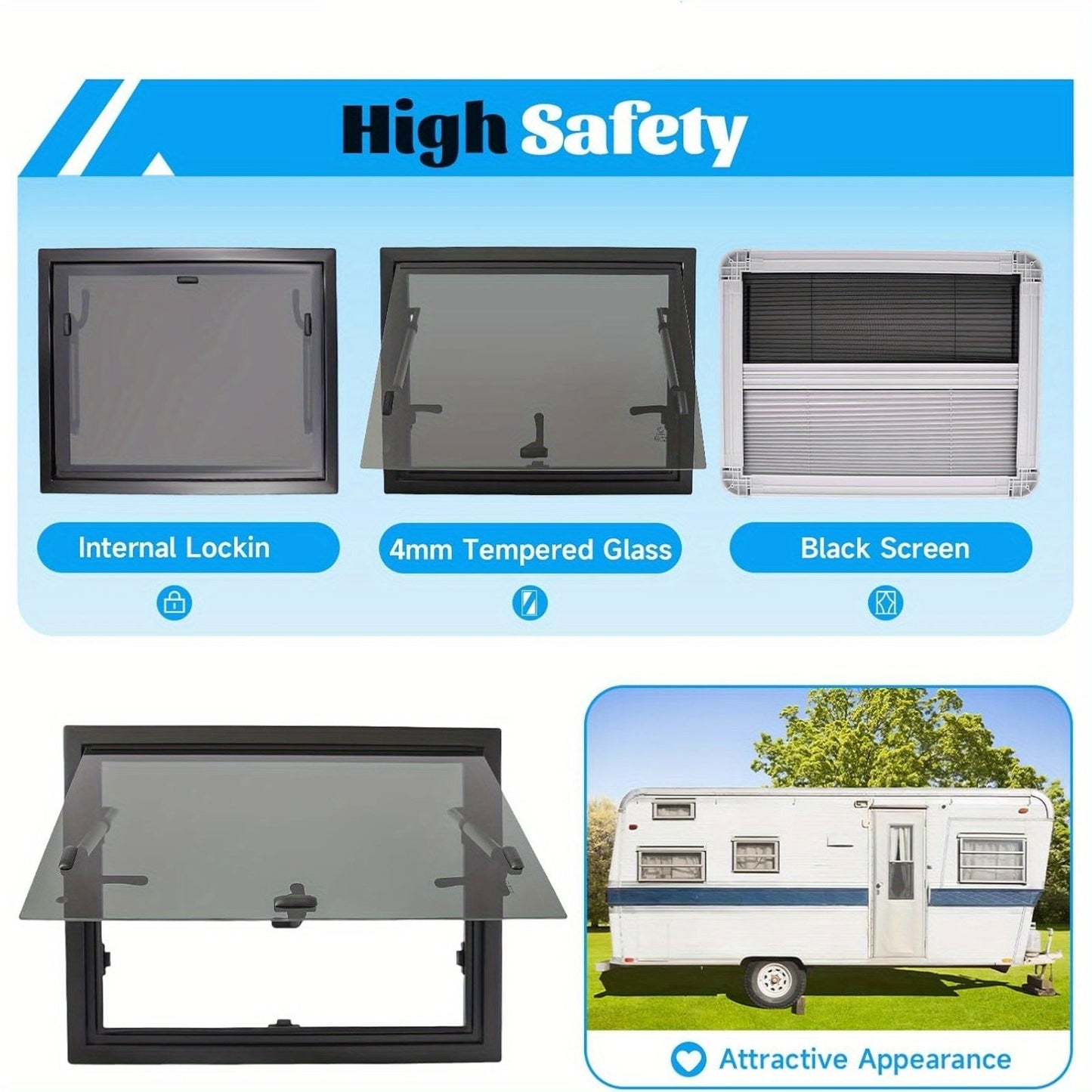 Camperraam – Caravanraam – Motorhome Raam – Zijraam – Kiepraam – Aluminium Alloy – 600x450 mm – Inclusief Blackout Zijkant