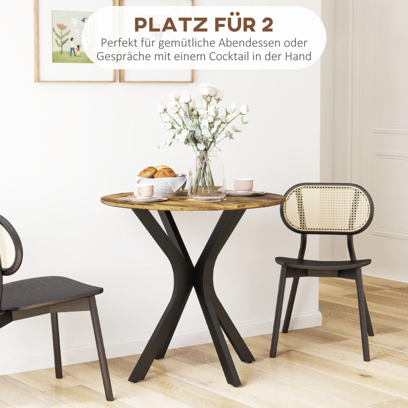 Rond Eettafeltje – Klein Tafelletje – Bistrotafel – Ontbijttafel – Werktafel – Bruin MDF Tafelblad – Verstelbare Vloerbeschermers