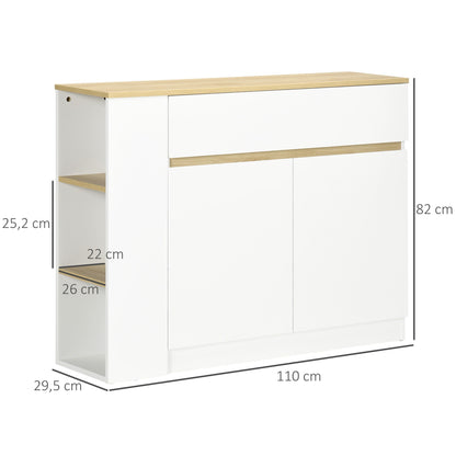 Buffetkast – Dressoir – Opbergkast – Buffetmeubel – Ladekast – Wit Melaminehout – Verstelbare Binnenplank – 110x29,5x82 cm