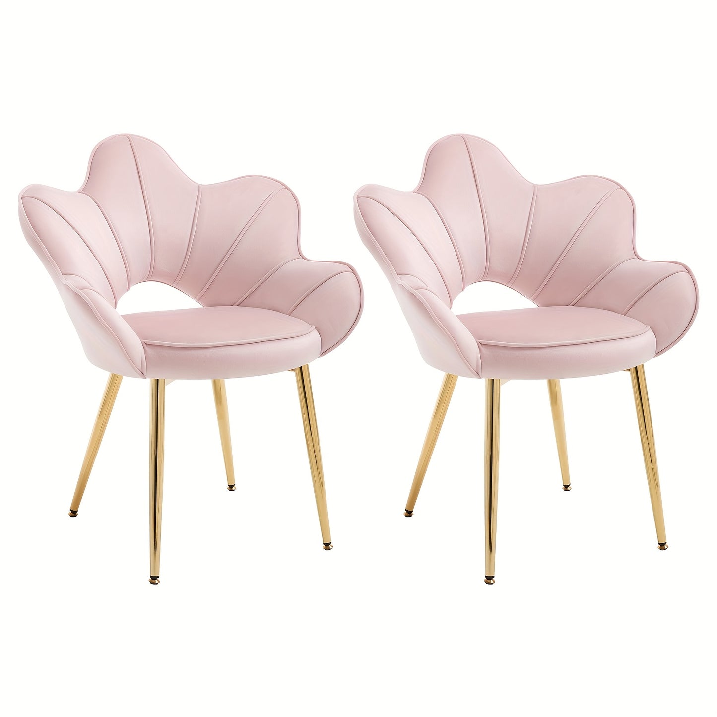 Velvet Lounge Stoelen – Loungestoelen – Eetkamerstoelen – Kapstoelen – Zetels – Zacht Roze Velvet – Metalen Gouden Frame – Ergonomische Bloemblaadje Rugleuning – Set Van 2