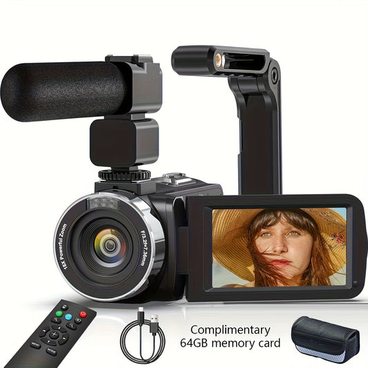 Digitale Camera – Fotocamera – Vlog Camera – Compact Camera – Video Camera – 64MP Resolutie – 8K Video – 18x Digitale Zoom – Nachtzicht – WiFi – 3 Inch Touchscreen – Inclusief Microfoon en Afstandsbediening