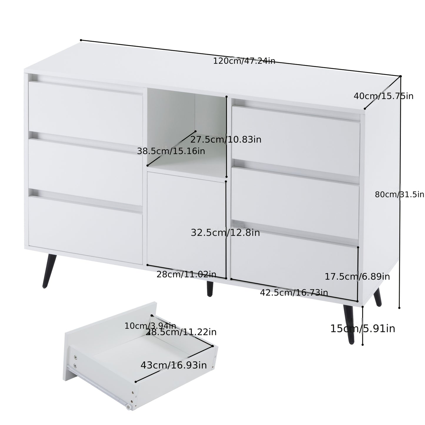Moderne kast – opbergkast – ladekast – witte kast – meubelkast – 6 laden en deur – stevig en onderhoudsvriendelijk – compact en ruim met 3,2+ kubieke voet opslagruimte