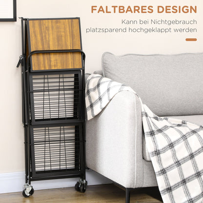 Keukentrolley – Serveerwagen – Opbergtrolley – Werktafel – Mobiele Keukenkar – Industrieel Design – 3 Ruime Planken – Inklapbaar Met 4 Draaibare Wieltjes – Bruin/Zwart