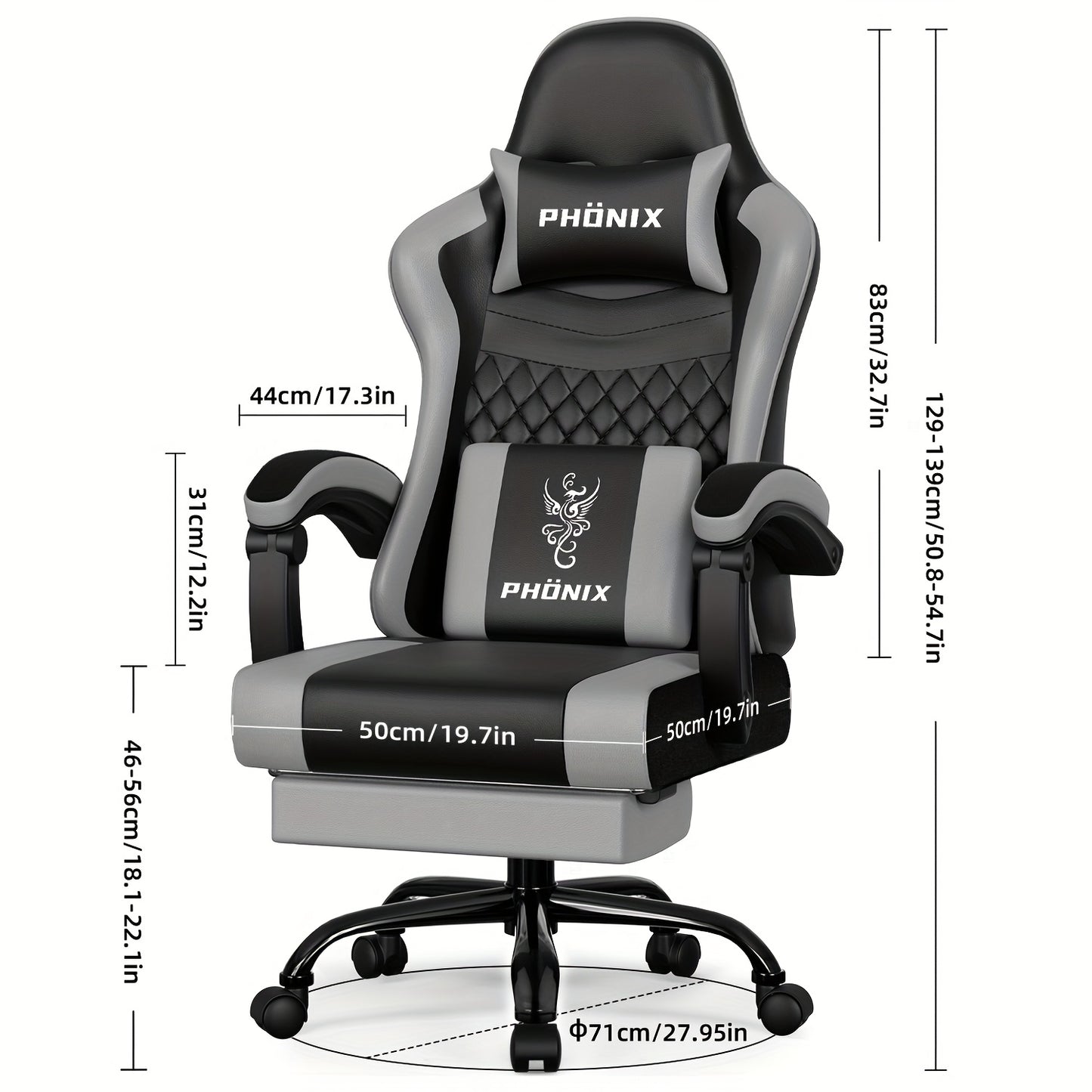 Ergonomische Gamingstoel – Bureaustoel – Bureaukruk – Computerstoel – Zithulp – Verstelbare Rugleuning – Inklapbare Voetensteun – Wit – Memory Foam Bekleding – Roestvrij Stalen Frame