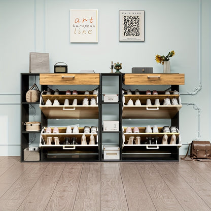 Schoenenkastje – Schoenenrek – Schoenenopberger – Schoenenkast – Schoenentoren – Houten Kast – Mat Zwart – 12-15 Paar Schoenen – Verstelbare Vakindeling