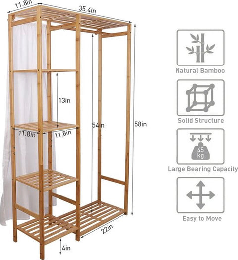 Kledingrek - Hout - Bamboe - Met Planken - kKedinghangers - Kleding Rek - Dressboy