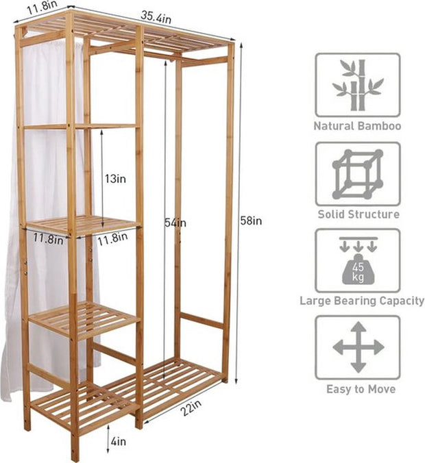 Kledingrek - Hout - Bamboe - Met Planken - kKedinghangers - Kleding Rek - Dressboy