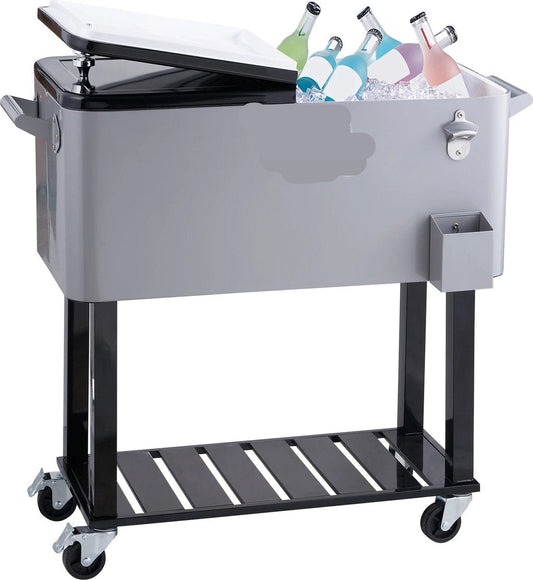 Coolbox - Rollende Koelkast - Drankemmer - Koelemmer - Bierkoeler - Ijskast - Koelkast - 100+ Flesjes - 75 Liter - Grijs