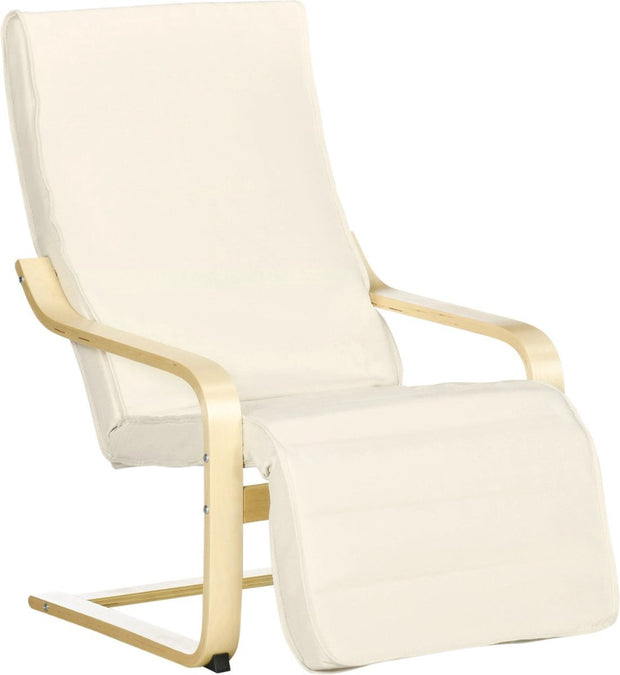 Stoel - Fauteuil - Relaxstoel - met Verstelbare Voetensteun - 5 Standen - 66.5x94x100 cm - Stevige Structuur - Wit
