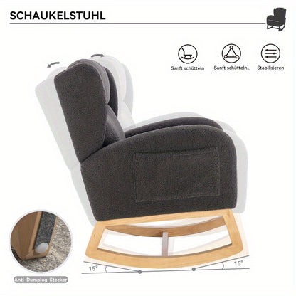 Hangstoel – Schommelstoel – Hangfauteuil – Loungestoel – Zitstoel – Donkergrijs Teddypluche – Houten Frame – Comfortabel Padded Zitkussen – Ergonomisch Design