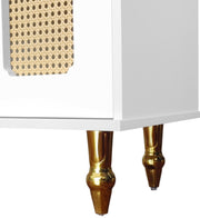 Lowboard - Tv-Meubel in Retrostijl - Gouden Handgrepen - Veel Opbergruimte - Met Rotan Deur - en Metalen Poten - Wit