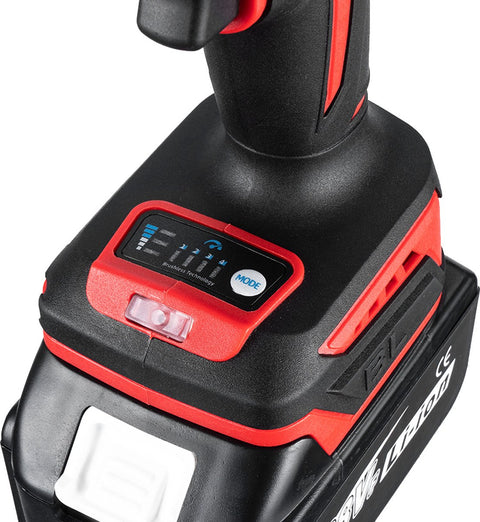 Elektrische Slagmoersleutel - Slagmoer - Koolborstelloze Motor - Slagtol - Slagsleutel - 1200Nm - 2 Accu's - Acculader - 18V - LED Licht - 4 Versnellingen - 1 Opzetstuk - Rood/Zwart