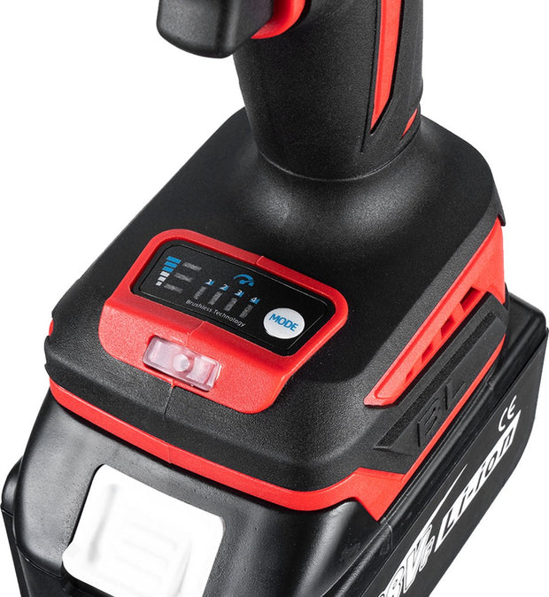 Elektrische Slagmoersleutel - Slagmoer - Koolborstelloze Motor - Slagtol - Slagsleutel - 1200Nm - 2 Accu's - Acculader - 18V - LED Licht - 4 Versnellingen - 1 Opzetstuk - Rood/Zwart