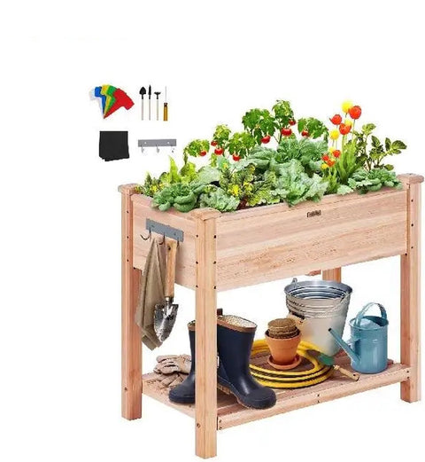 Verhoogde Houten Kruiden/Plantenbak - Plantenbak - Kruidenbak - Groenten Bak - Plantenrek - Verhoogde Plantenbak - Incl Opbergplank - Incl Ophang Haken -