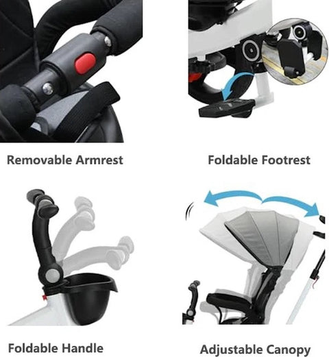 Driewieler "Sep" - Fiets - 6-in-1 - Sterk en Duurzaam - Verbeterd Ontwerp - Zonnescherm - All Terrain Banden - Duwstang - Buggy - Kinderzitje - Tot 5 Jaar - Zwart