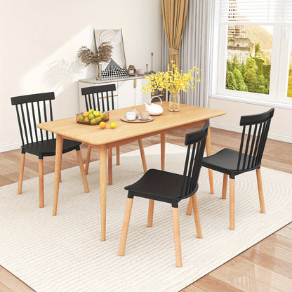 Windsor Eetkamerstoelen – Eetkamerstoelen – Stoelen – Houten Stoelen – Spijlenstoelen – Set van 4 – Zwarte Afwerking – Stevige Beukenhouten Poten – Anti-slip Voetdoppen