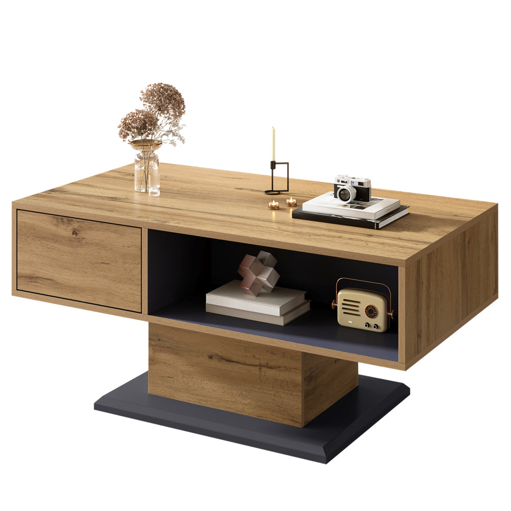 Modern Coffee Table with Double-Sided Storage | Features Large Shelf and Additional Internal Compartment, Contemporary Style, Metal Construction