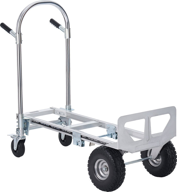 Steekwagen - Opvouwbaar - 2-in-1 - Corrosiebestendig en Roestbestendig - 360° - 318/454 kg - Remwielen Staan - voor Laad- en Transporttaken Binnen en Buiten - Zilver