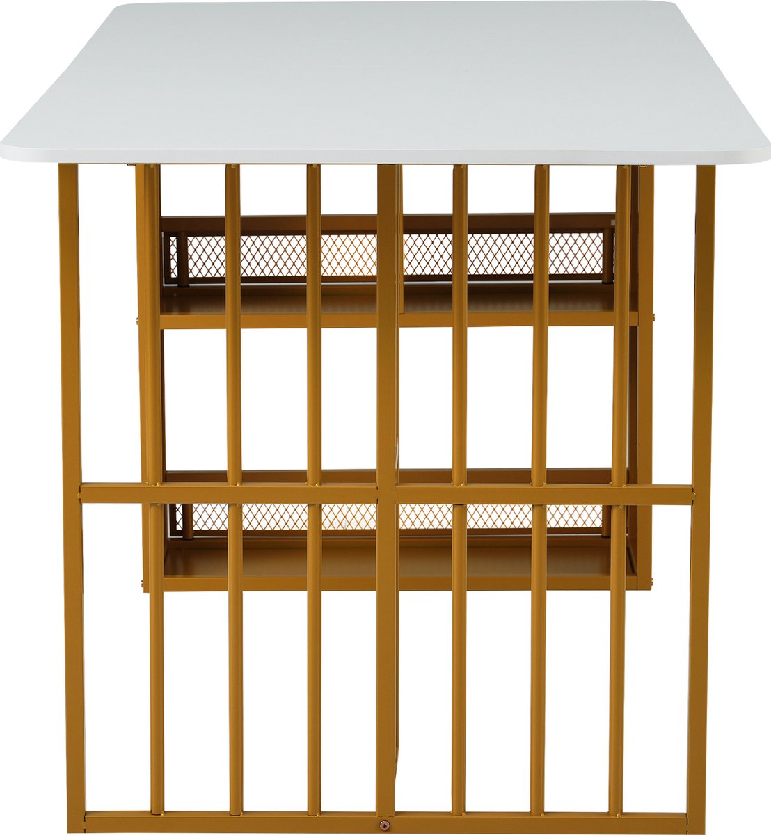 Opvouwbare Eettafel - Multifunctionele Uitschuifbare Eettafel - Beweegbare Eettafel - Uitschuifbare Eettafel met Lades - Eettafel in 3-Vorm - Wit en Goud