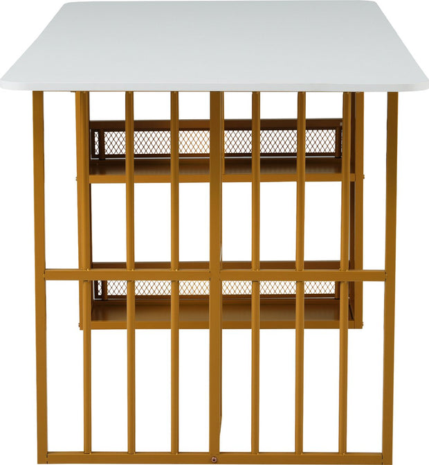 Opvouwbare Eettafel - Multifunctionele Uitschuifbare Eettafel - Beweegbare Eettafel - Uitschuifbare Eettafel met Lades - Eettafel in 3-Vorm - Wit en Goud