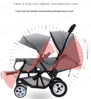 Duo kinderwagen - Duo buggy - Tweeling kinderwagen - Dubbele kinderwagen - Opvouwbaar - Met regenhoes - Rood/Goud/Zwart