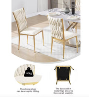 Eetkamerstoel - Set van 2 stoelen - Fluwelen eetkamer stoel - Eetkamerstoelen - Eettafel stoel - Velvet - Fluweel - Gevlochten patroon - Gouden poot - Metaal - Wit - Goud