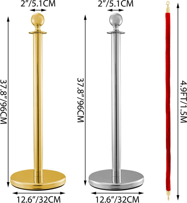 Gold Posts - With Red Velvet Rope - Cinema - Red Carpet Posts - Event Posts - Queue - Crowd Control - Entrance