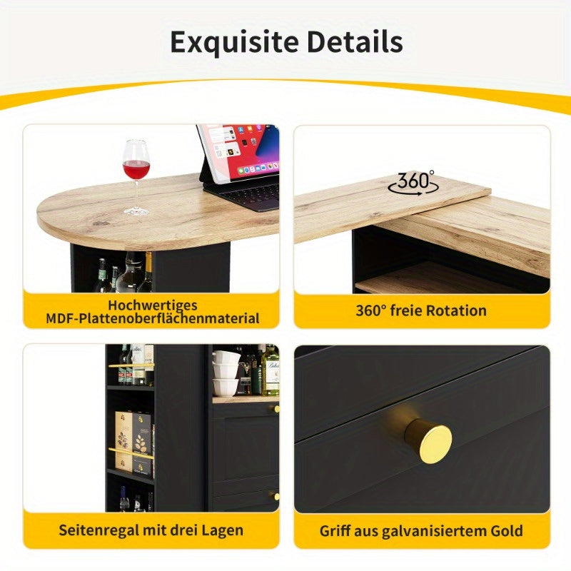 360 Degree Swivel Serving Table With 4 Drawers Storage Cabinet Side Table For Dining Room Office Living Room Home Furniture Modern Design