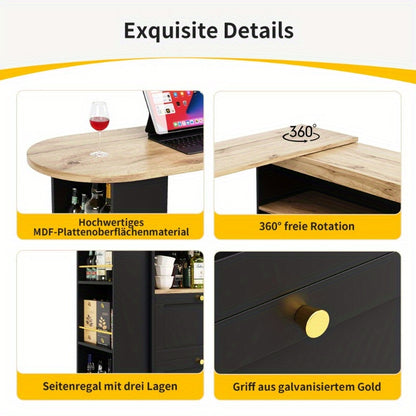 360 Degree Swivel Serving Table With 4 Drawers Storage Cabinet Side Table For Dining Room Office Living Room Home Furniture Modern Design