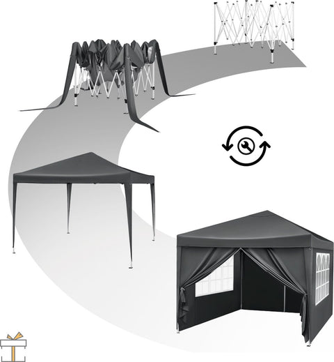 Partytent met zijwanden - Groen - Opvouwbaar - Easy up - Paviljoen - Waterdicht weerbestendig - 3x3 m