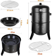 Bbq Roker - Oven - Houtskool Roker - 3 Niveaus - Inclusief Thermometer - Voor Buiten Barbecue - Zwart - 3 in 1