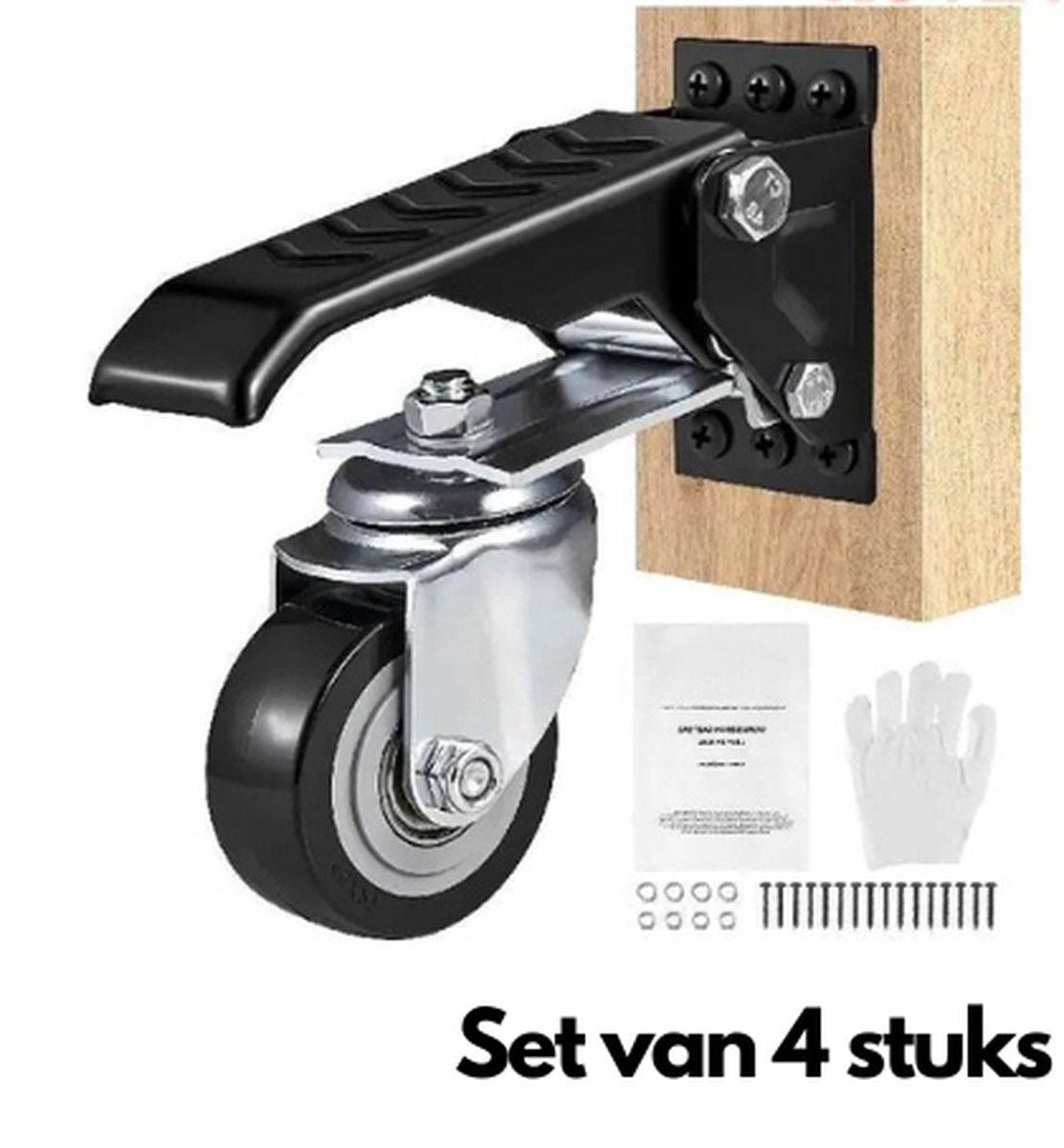 Zwenkwielen - Zware Toepassing- Geluidsarm - Set 4 Stuks - 75kg per Wiel - Dubbele Kogellagers - Inklapbaar - Rem - Industrieel