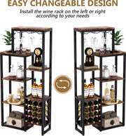 Wine cabinet - Wine rack - Beverage cabinet - Cupboard - Wine glass holders - Bottle holders - Industrial - Wood and metal - Brown/Black - 175x80x30cm