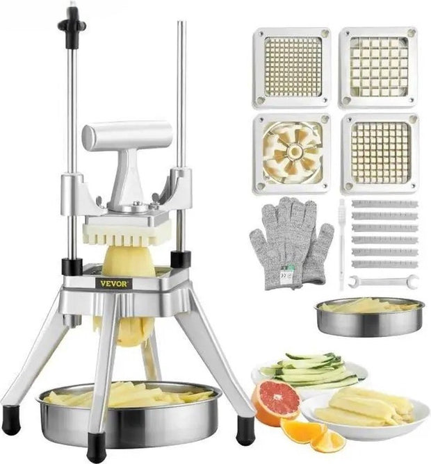 Frietsnijder Set - Frietsnijder - Patatsnijder - Roestvrijstaal - 4 bladen - Inclusief RVS schaal - 9 kg