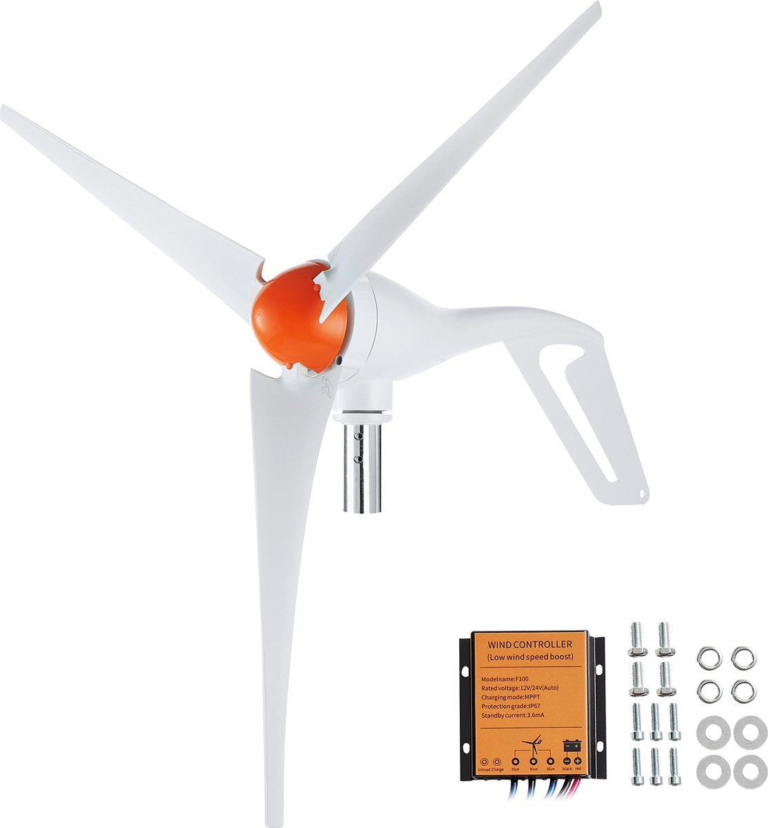 Windturbine -12V - 500W - 3-Bladige - Met Mppt-Controller - Turbinelichaam is Gemaakt van Gegoten Aluminium en is Corrosiebestendig - Verstelbare Windrichting en Startwindsnelheid van 2,5 m/s Geschikt - voor Thuisboerderij Campers Boten - QUORE