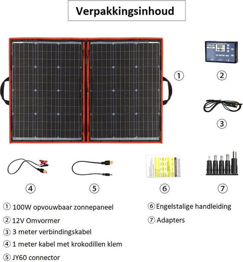 Complete 100W Foldable Solar Panel Set - Monocrystalline Solar Panel - 12V - Daylight Panel - Camper Solar Panel - With Inverter