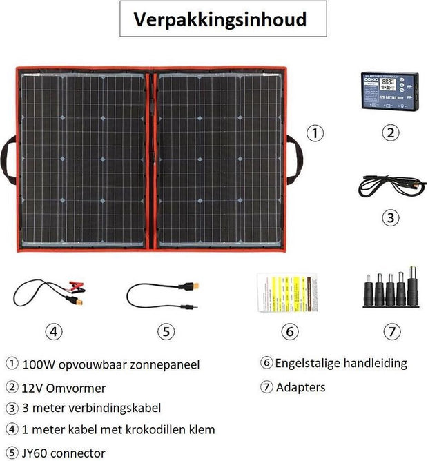 Complete 100W Foldable Solar Panel Set - Monocrystalline Solar Panel - 12V - Daylight Panel - Camper Solar Panel - With Inverter